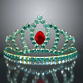 Elegant Decorative Crown With Green Gemstones And Central Red Shiny Design Accessory