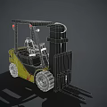 Industrial Yellow Utility Vehicle Forklift With Red Warning Lights And Black Cab
