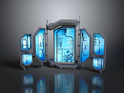Futuristic Gate Design With Illuminated Blue Screens And Tech Inspired Panels 3d model