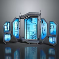 Futuristic Gate Design With Illuminated Blue Screens And Tech Inspired Panels