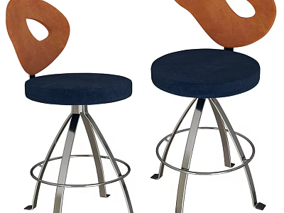 Leisure Swivel Bar Stools With Wooden Backrest Navy Blue Seat Cushion And Metal Frame 3d model