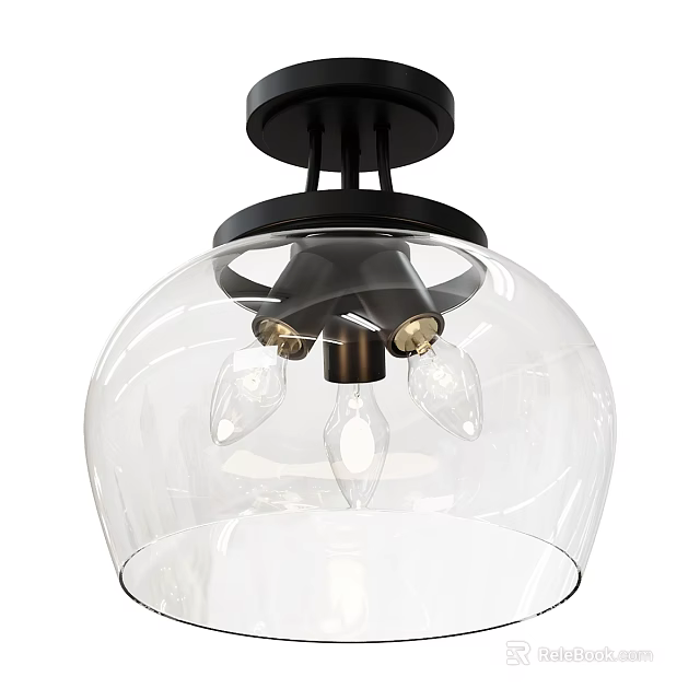 Modern Ceiling Light Featuring Black Base Transparent Glass Shade And Decorative Bulbs 3d model