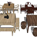 Various Wooden Dining Table Sets With Chairs Benches And Stools 3d model