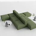 Modern Green Modular Sectional Sofa With Round Coffee Tables And Plants 3d model