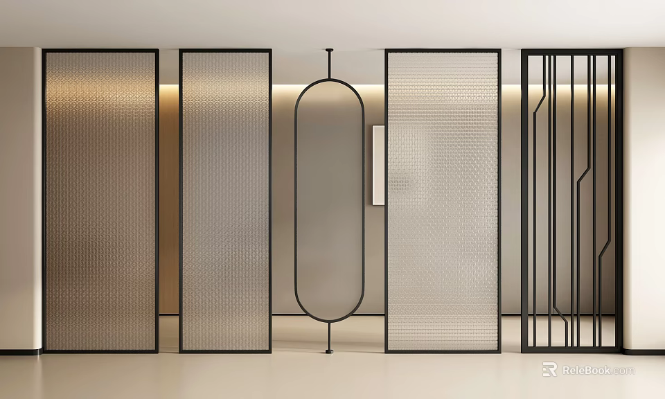 Modern Decorative Room Dividers With Metal Frames Perforated Panels And Geometric Patterns 3d model