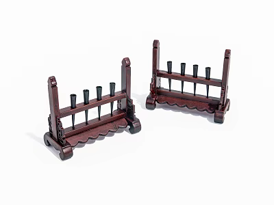 Two Brown Wooden Tool Holders With Black Pegs And Scalloped Base 3d model