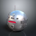 Detailed Metallic Robot Sphere Featuring Antenna Red Strip And Mechanical Components