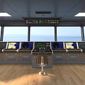 Modern Ship Bridge Interior With Navigation Control Panels Dashboards And Sea View 3d model