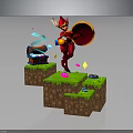 3D Game Platform Terrain Scene Featuring Red Character Treasure Chest And Glowing Elements 3d model