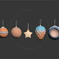 Christmas Ornaments With Various Designs Colors And Textures On Dark Background