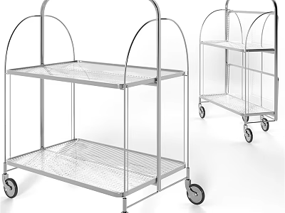 Sturdy Metal Rolling Utility Carts with Two Tier Wire Mesh Shelves and Movable Wheels 3d model
