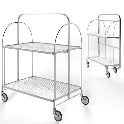 Sturdy Metal Rolling Utility Carts with Two Tier Wire Mesh Shelves and Movable Wheels 3d model