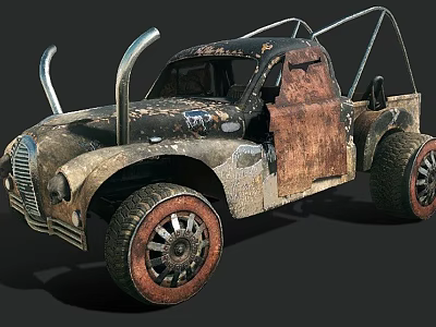 Rusted Off Road Truck With Modified Body And Large Rugged Tires 3d model