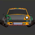 Yellow Green And Gray Modified Racing Car With Wide Body Tires And Rear Spoiler