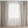 Beige Fabric Curtains With White Sheer Layers For Indoor Window Decoration