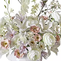 Decorative White Vase With Mixed White Pink Purple Flowers And Green Branches
