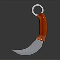 Tactical Curved Blade Weapon With Red Handle Silver Edge And Ring Grip