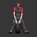 A Man In Red Cap And T-shirt Holding Black Tire With White Gloves On Gray Background