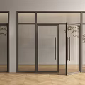 Modern Glass Double Doors With Dark Frame And Green Plants On Wooden Floor