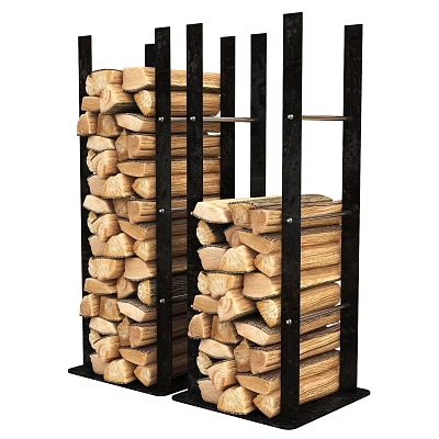 Stone And Wood Firewood Storage Rack With Neatly Stacked Logs 3d model