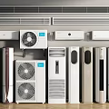 Various Modern Air Conditioners And Fans With Wall Mounted Floor Standing Models