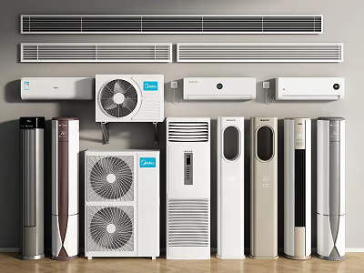 Various Modern Air Conditioners And Fans With Wall Mounted Floor Standing Models 3d model