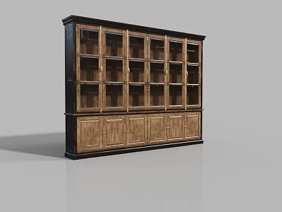 Elegant Wooden Bookcase With Neatly Arranged Glass Door Shelves And Storage Cabinets 3d model
