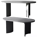 Light And Dark Wooden Tables With Oval Top And Curved Legs Design