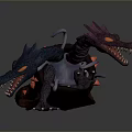 Two Headed Dragon Game Movie Character With Blue And Purple Spikes Glowing Eyes Sharp Teeth