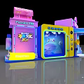 Momo Themed Art Installation With Blue Pink Design Game Center And Photo Booth