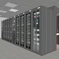 Modern Data Center Interior With Black Server Racks And White Flooring 3d model