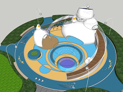 Colorful Circular Kids Play Area With Slides Climbing Structures And Green Grass 3d model