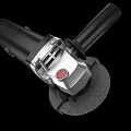 Black Industrial Angle Grinder With Red Accents And Cutting Disc For Metalworking