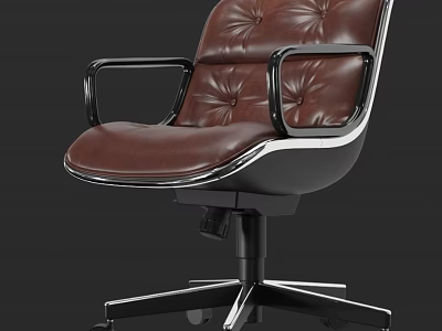 Brown Leather Office Chair with Armrests Quilted Backrest and Black Base 3d model