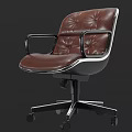 Brown Leather Office Chair with Armrests Quilted Backrest and Black Base