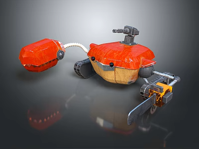 Red Mechanical Creature Character Featuring Tracks Saw And Mechanical Parts 3d model