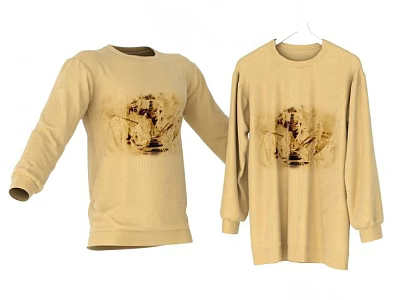 Beige Long Sleeve Sweatshirts With Front Graphic Design Two Displayed Styles 3d model