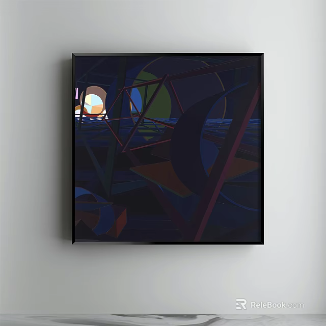 Abstract Geometric Art Painting With Dark Background And Colorful Shapes On Wall 3d model 