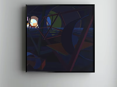 Abstract Geometric Art Painting With Dark Background And Colorful Shapes On Wall 3d model
