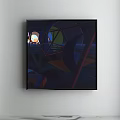 Abstract Geometric Art Painting With Dark Background And Colorful Shapes On Wall