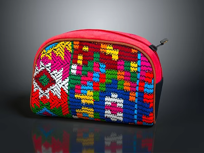 Colorful Handwoven Cosmetic Bag With Multicolored Geometric Patterns And Zipper Closure 3d model