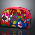 Colorful Handwoven Cosmetic Bag With Multicolored Geometric Patterns And Zipper Closure