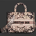 Leopard Print Christian Dior Paris Handbag With Gold Hardware Handles And Shoulder Strap