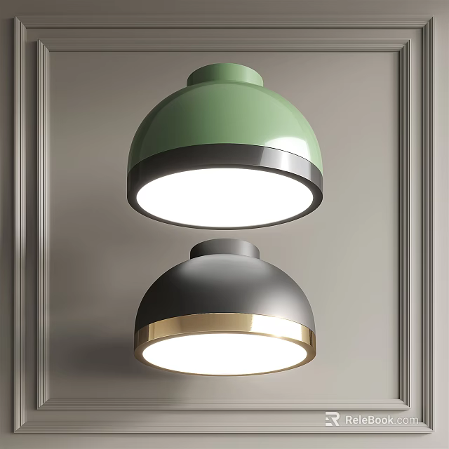 Modern Green And Black Ceiling Lights With Gold Trim Mounted On Grey Wall 3d model 