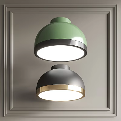 Modern Green And Black Ceiling Lights With Gold Trim Mounted On Grey Wall 3d model