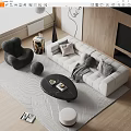 Modern Sofa And Coffee Table Set With Soft Pillows Textured Rug And Decorative Accents
