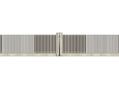 Modern Building Exterior Wall With Vertical Slats Central Column And Stone Base 3d model