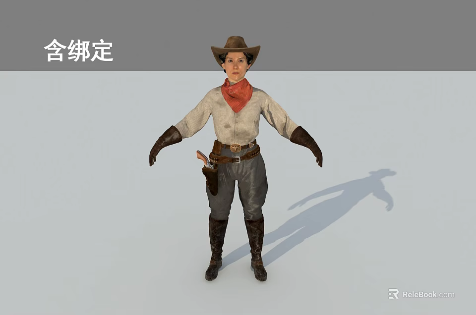 Woman In Cowboy Style Outfit With Hat Scarf Gloves And Boots 3d model 