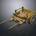 Wooden Hand Cart 3D Model With Brown Wooden Structure Wheels And Pull Rods