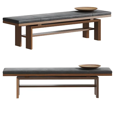 Modern Black Leather Bed Bench With Wooden Frame And Minimalist Design 3d model